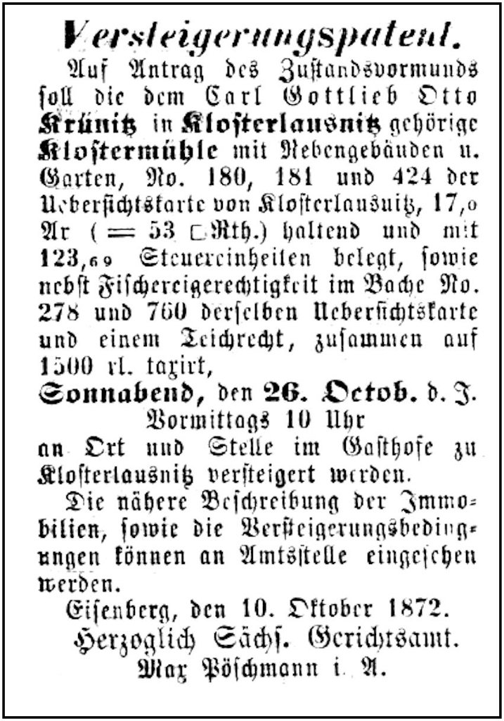 1872-10-26 Kl Versteigerung Kruenitz